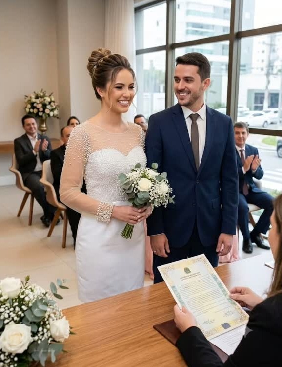 Casal de noivos no casamento civil