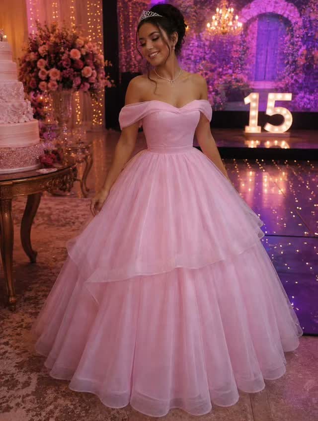 Debutante com vestido rosa de 15 anos