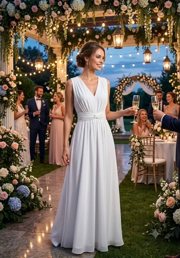 Noiva com vestido branco em cerimônia ao ar livre