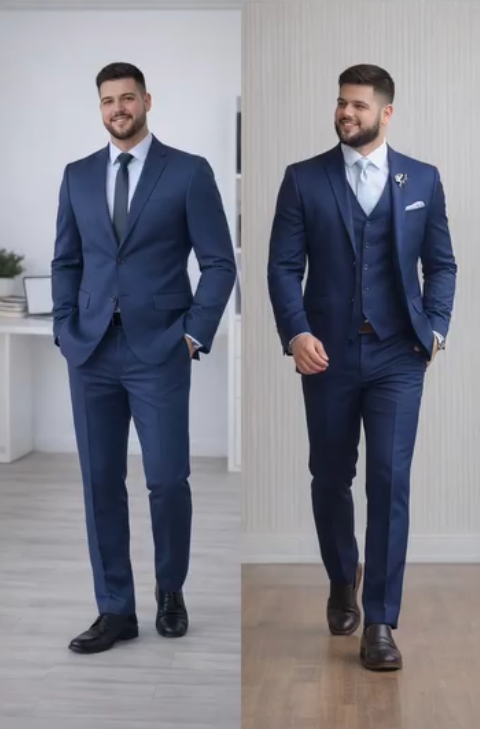 Terno masculino azul marinho com e sem colete